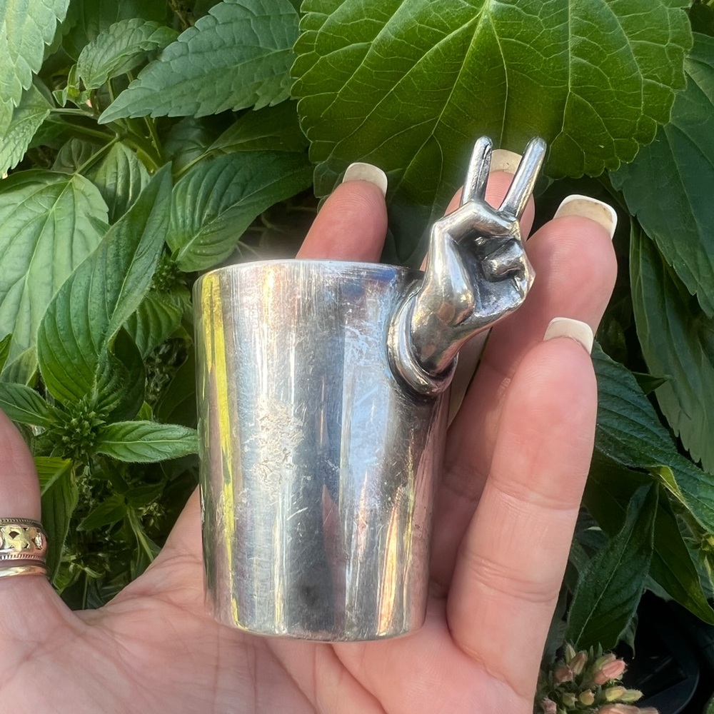 Vintage Napier Rare Art Deco Silver Plate Peace Sign Shot Glass
